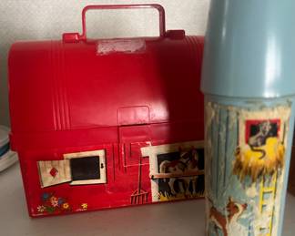 miniature child's toy lunchbox and thermos 4"