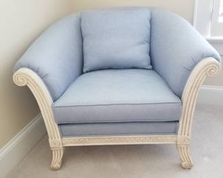Light Blue Fabric Art Deco Armchair and Ottoman - Chair Detail