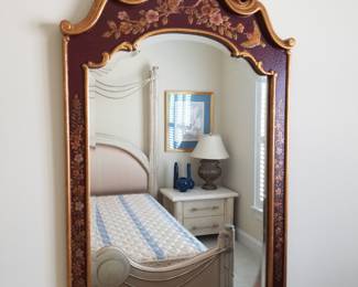 Chinoiserie Burgundy & Gold Frame Beveled Mirror 