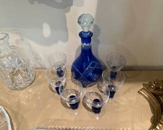 Cut to Clear Cobalt Decanter w/ Glasses Set