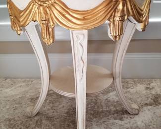 Round Hollywood Regency Gold Swag Accent Table