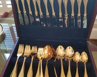 Gold Stainless Steel Flatware Set in Box — Service for 12