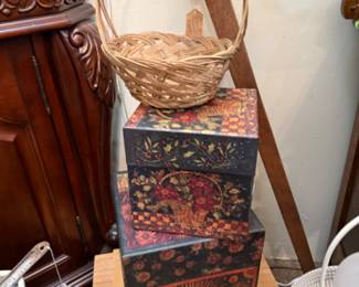 baskets and boxes and furniture pieces