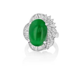 Lot 8223 Jadeite Jade Ring with Diamonds GIA Certified