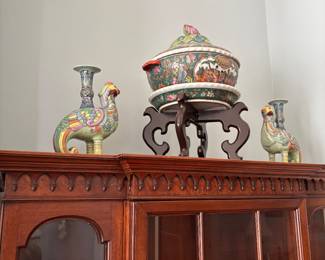 Stunning Asian bowl and candle holders.