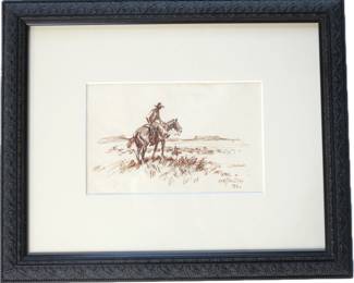 Frank B. Hoffman Pen & Ink Cowboy and Horse