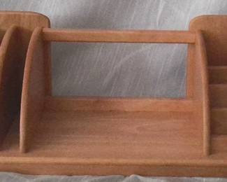 Wooden desk organizer vintage Late-Century desk caddy office storage. Solid wood desk organizer with a letter file and gadget station.