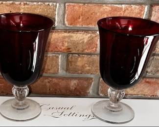 Glasses Vintage water goblets or wine glasses ruby by Cristal d'arques Durand set of 4 gorgeous. (NEW)