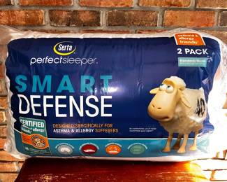 Pillows, 2 Serta PerfectSleeper Smart Defense Pillows. Designed specifically for Asthma and Allergy sufferers, 2 Standard/Queen Hypoallergenic, Polyester Fiber pillows.