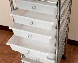 10Drawer Organizer Cart, Silver and White