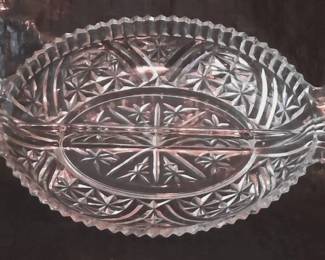 Platter Vintage Pressed Glass Divided Dish 10" x 6.5" Serving ware