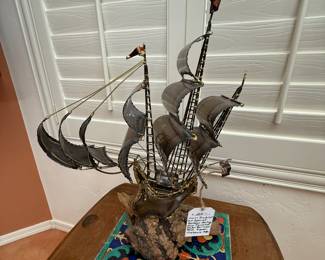 Spanish Gallion Sailing Ship on Burl base