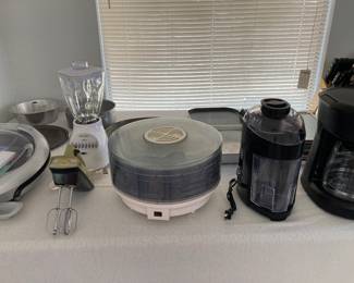 small appliances--George Foreman grill, blender, hand mixer, dehydrator, juicer, coffee maker