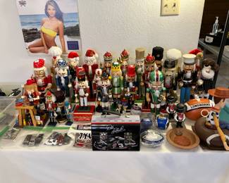 large nutcracker collection, Dale Earnhardt lunch box, Woody, Texas Tech bobble heads, etc.