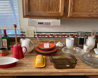 Pyrex, Rachael Ray dishes, teapots, etc.