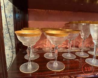 TIFFIN FRANCISCAN Gold Encrusted Stemware/Glasses and Plates