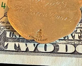 14K GOLD Continental Fire Insurance Co 25 Years of Service Ribbon Medallion (12.7 grams)