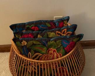 Hand Woven Basket with Embroidered Pillows