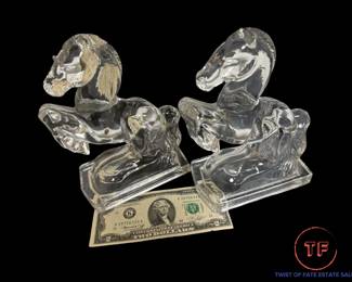 Vintage LE SMITH Glass Horse Bookends