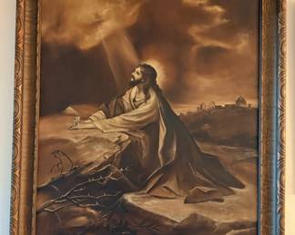 Antique Original Oil on Canvas "CHRIST IN GETHSEMANE"