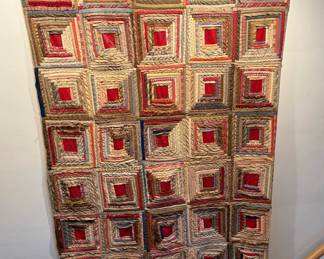 Late 1800's American Classic LOG CABIN Quilt with Sunshine & Shadow and Red Hearth Design