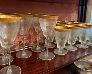 TIFFIN FRANCISCAN Gold Encrusted Stemware/Glasses and Plates
