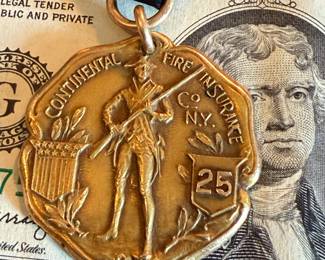 14K GOLD Continental Fire Insurance Co 25 Years of Service Ribbon Medallion (12.7 grams)