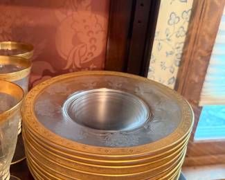 TIFFIN FRANCISCAN Gold Encrusted Stemware/Glasses and Plates