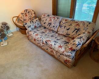 Rattan/Bamboo sofa and swivel chair