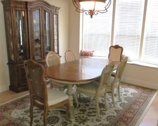 Vintage Drexel Dining Room Table with 2 Leaves & Matching China Hutch