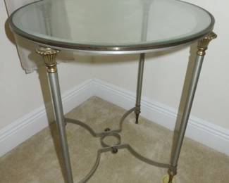 Vintage Steel & Brass Circular Maison Jansen Attributed End Table Gueridon