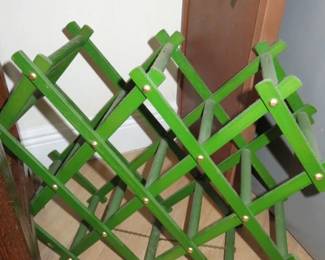 Vintage Shabby Green 10 Bottle Wooden Accordion Wine Rack