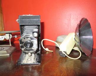 Vintage Falcon Folding Camera, Vintage Flash Unit