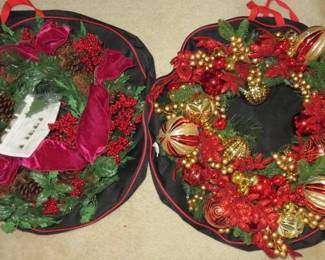 Two Large Christmas Wreaths with covers & remotes by Hammacher Schlemmer