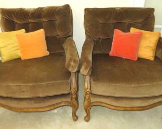 Pair Vintage Bernhardt Furniture Brown Velour Armchairs Lenoir, N.C.