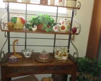 Wood/Cast Iron 4 Tier Bakers Rack with Double Drawers