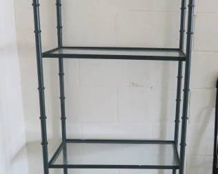 Vintage Green Faux Bamboo Three Tier Glass Etagere