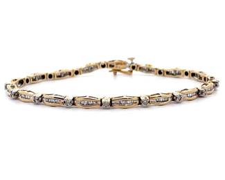 0.85 Carat Natural Diamond Bar Link Tennis Bracelet in Yellow Gold