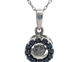 Fancy Black & White Natural Diamond "Diamond in Motion" Halo Pendant Necklace in White Gold