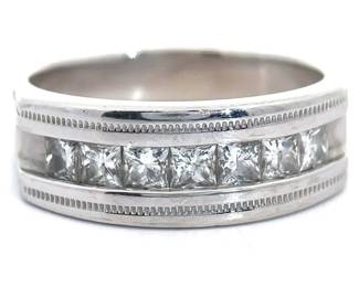 Men's Fine Quality 1 Carat Natural Diamond Princess Channel Band in 14k White Gold