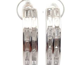 NEW! 1.25 Carat Diamond Baguette Double Row Hoop Earrings