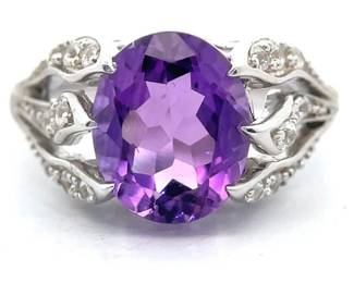 Oval Amethyst & White Topaz Fantasy Garden Vine Ring