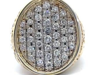 Gent's 2 Carat Natural Diamond Oval Cluster Nugget Ring in 14k Yellow Gold