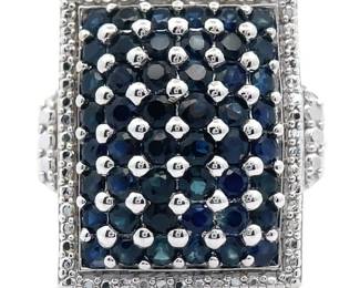 NEW! Statement Blue Sapphire Rectangular Milgrain Halo Ring