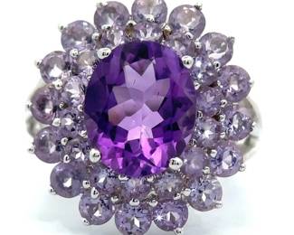 NEW! 5.96 Carat Amethyst Two-Tone Purple Flower Double Cluster Ring