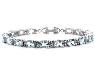 12.25 Carat Aquamarine & White Topaz Tennis Bracelet