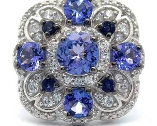 NEW! Large Tanzanite & Natural Diamond Cluster Flower Statement Ring