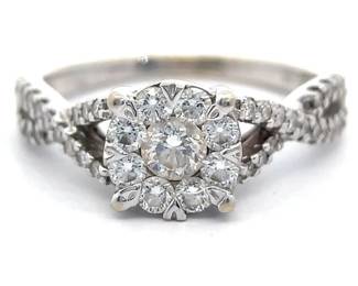 0.65 Carat Natural Diamond Halo Infinity Symbol Split Shank Ring in 14k White Gold