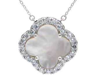 Mother of Pearl & Pavé Diamond Four-Leaf Clover Necklace