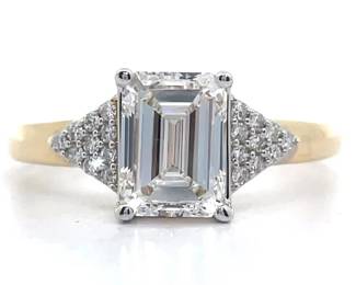 2 Carat Emerald Cut Diamond Triangle Cluster Ring in 14k Yellow Gold